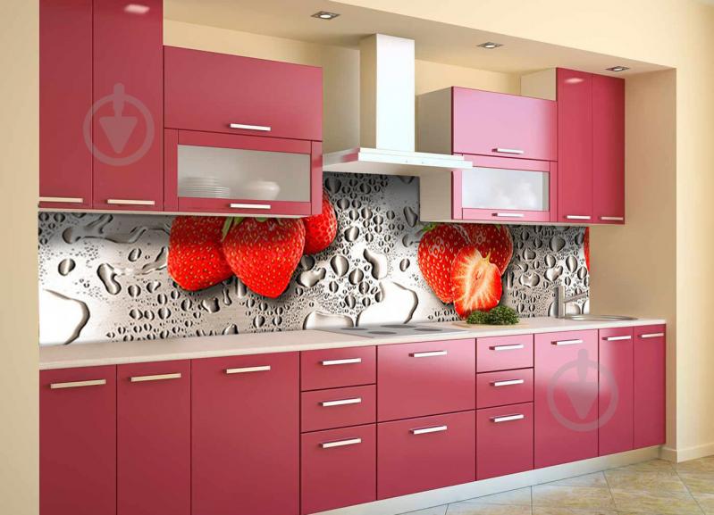 Скинали на кухню Zatarga «Мокрая клубника» 600х2500 мм виниловая 3Д наклейка кухонный фартук самоклеящаяся Z180848 Скинали на кухню Zatarga «Мокрая клубника» 600х2500 мм виниловая 3Д наклейка кухонный фартук самоклеящаяся Z180848