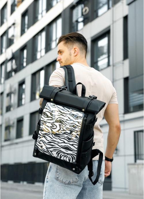 Городской рюкзак мужской роллтоп Sambag Zebra с карманом под ноутбук Черный (11440301641)