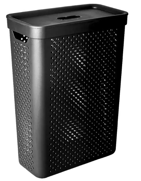 Кошик для білизни Алеана Simple вузький з кришкою 25 л Чорний (171037)