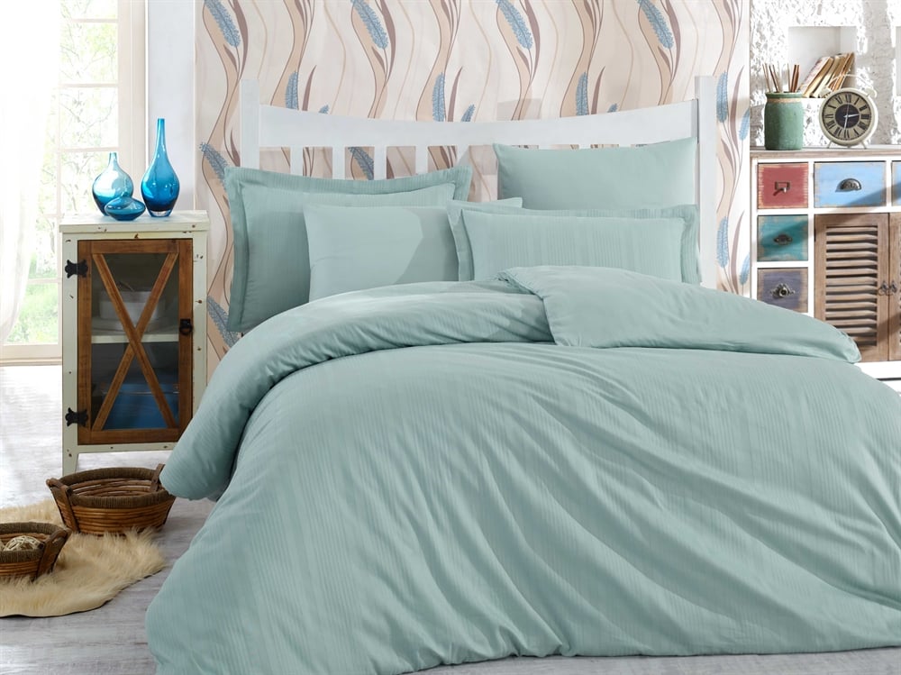 Комплект постільної білизни Hobby Exclusive Sateen Diamond Stripe 200х220 см/50х70 см 2 шт./70х70 см 2 шт. М'ятний