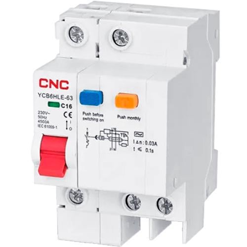 Выключатель дифференциальный автоматический CNC YCB6HLE 25А 1P+N 30mA (Б00030456) Выключатель дифференциальный автоматический CNC YCB6HLE 25А 1P+N 30mA (Б00030456)
