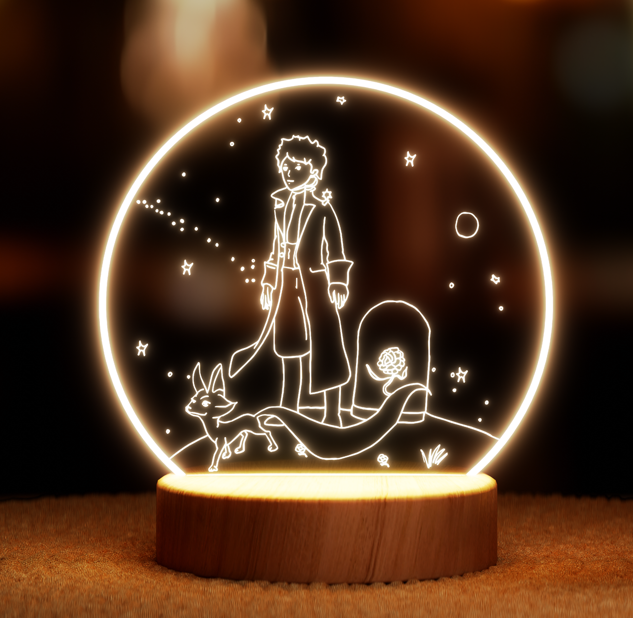 Ночник-светильник Lampic Маленький принц USB дерево/акрил 15х17 см Желтый (32377319)