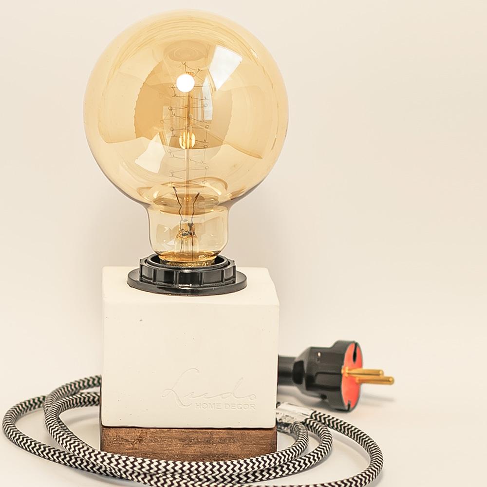 Ночник лофт Ludo лампа Эдисона на бетонной основе Кубо Белый