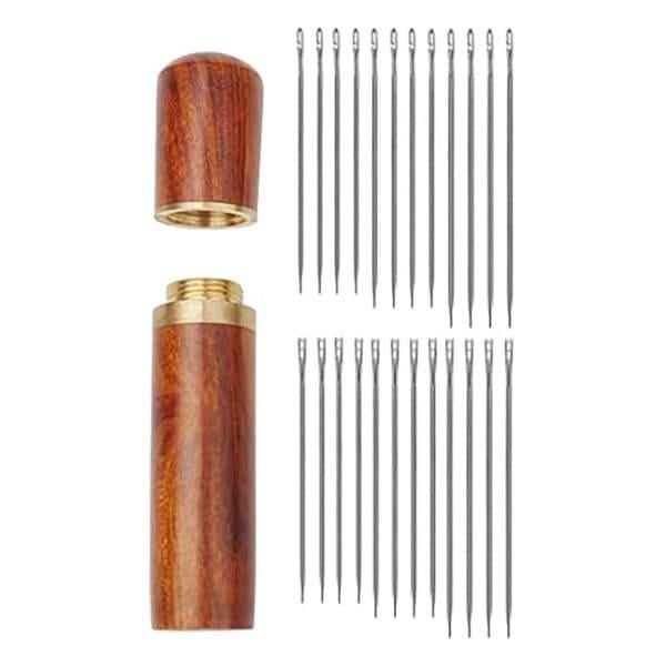 Набор иголок швейных в деревянном кейсе/с ушком для слабовидящих 24 шт.