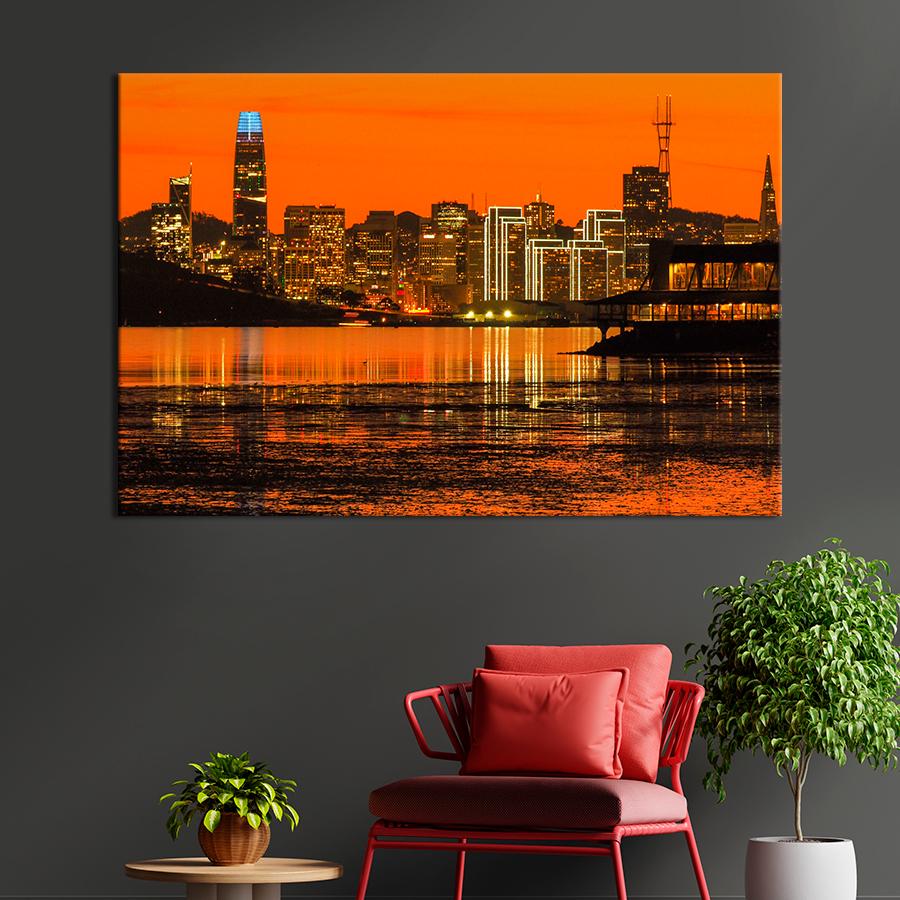 Картина міста Помаранчевий захід сонця в Маямі 120x80 см (A800-1)