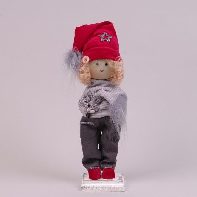 Фигурка новогодняя Flora Мальчик 35 см Красный с серым (16485)