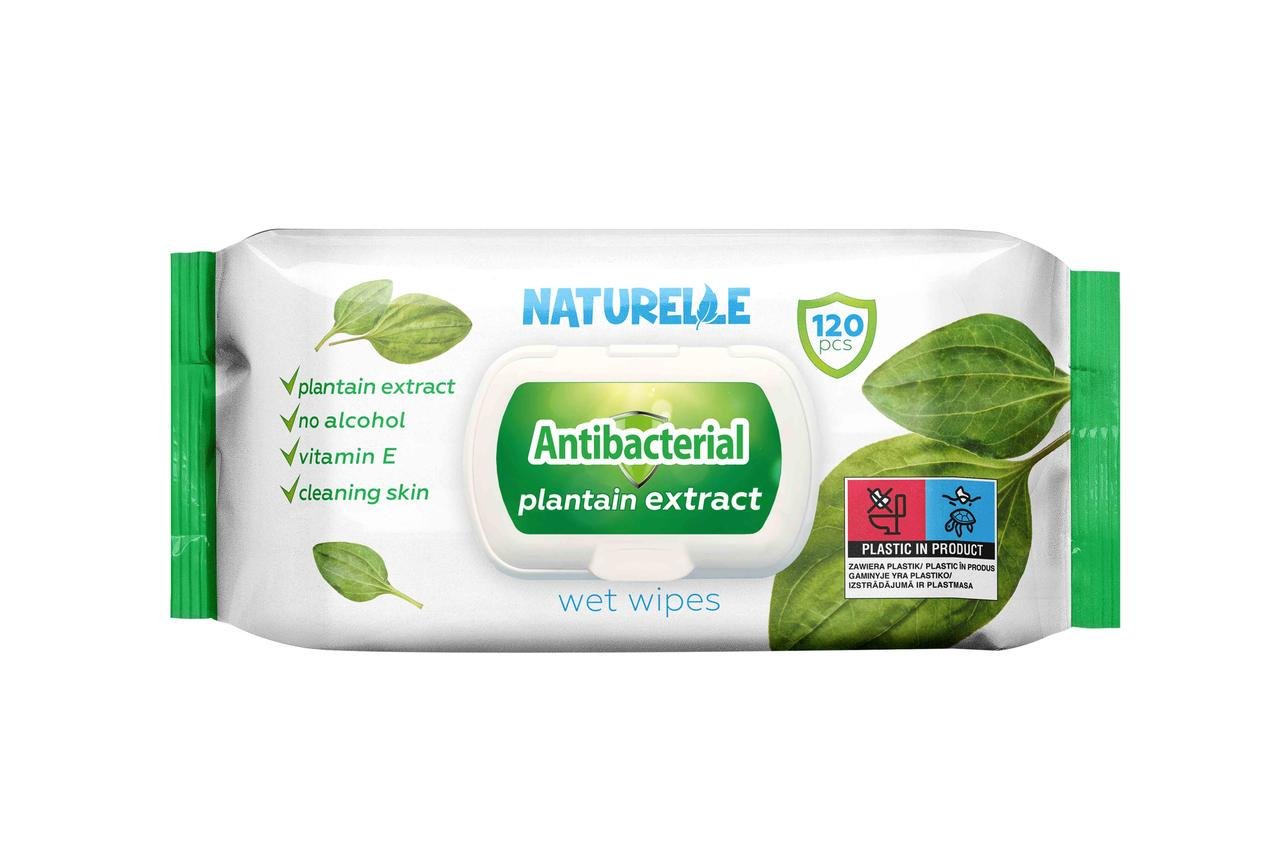 Вологі серветки Naturelle Antibacterial з екстрактом листя подорожника 120 шт. (000006347)