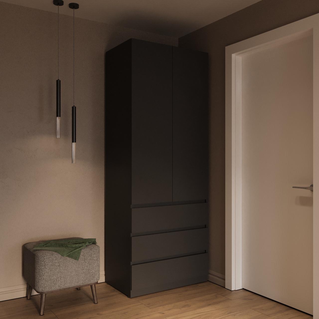 Шафа MEBEX на 3 шухляди та тримач для одягу 80х50х210 см Сірий темний (VX3B1SDG)