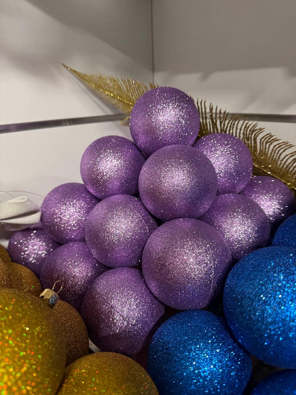 Куля новорічна глітерна 10 см Фіолетово-рожевий (y0011) - фото 2