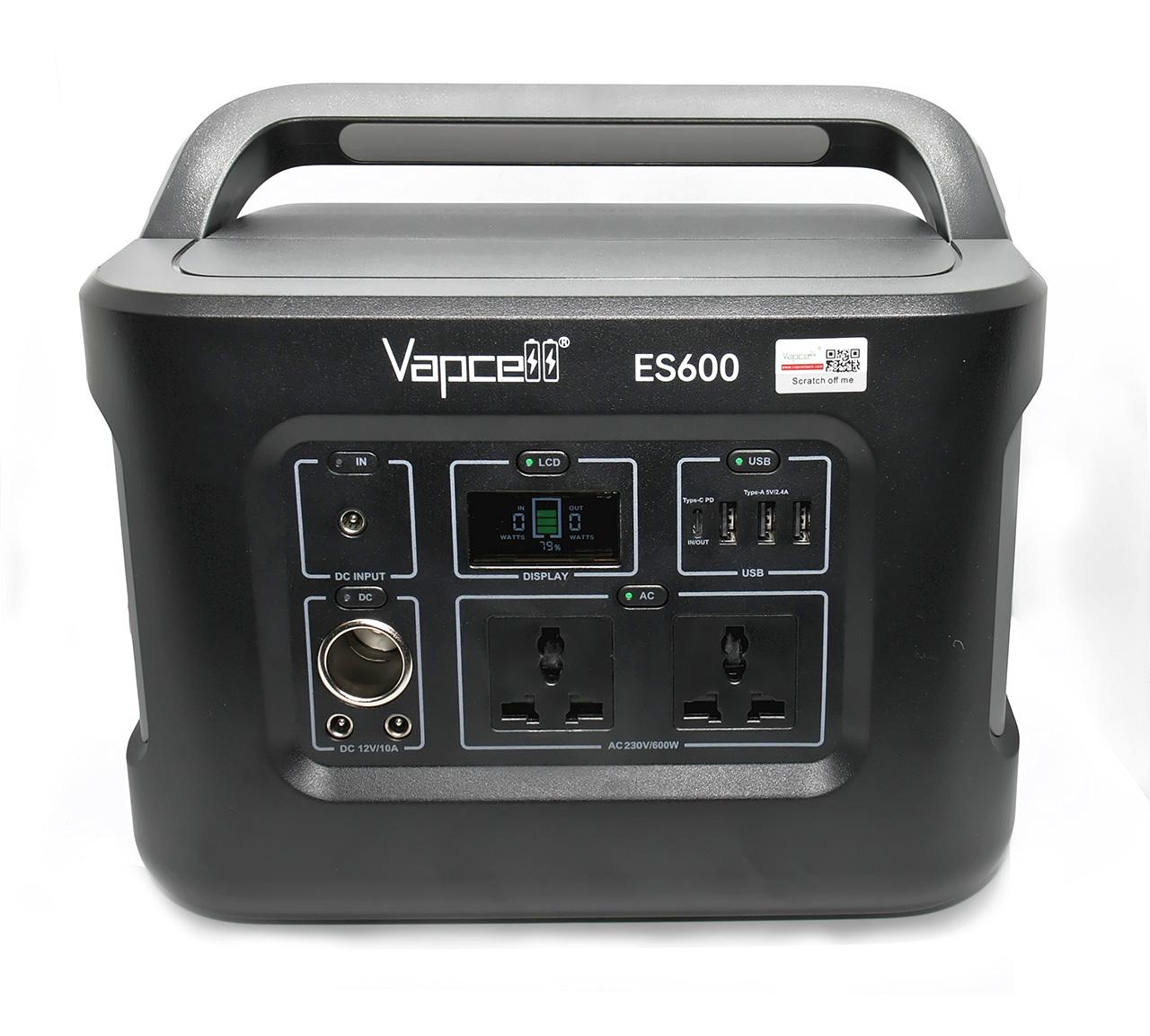 Зарядная станция Vapcell ES600, 622Wh, 21.6V 28800mAh, Pure Sine, 600W, USB-C 100W, MPPT, LCD, 3W LED, Box