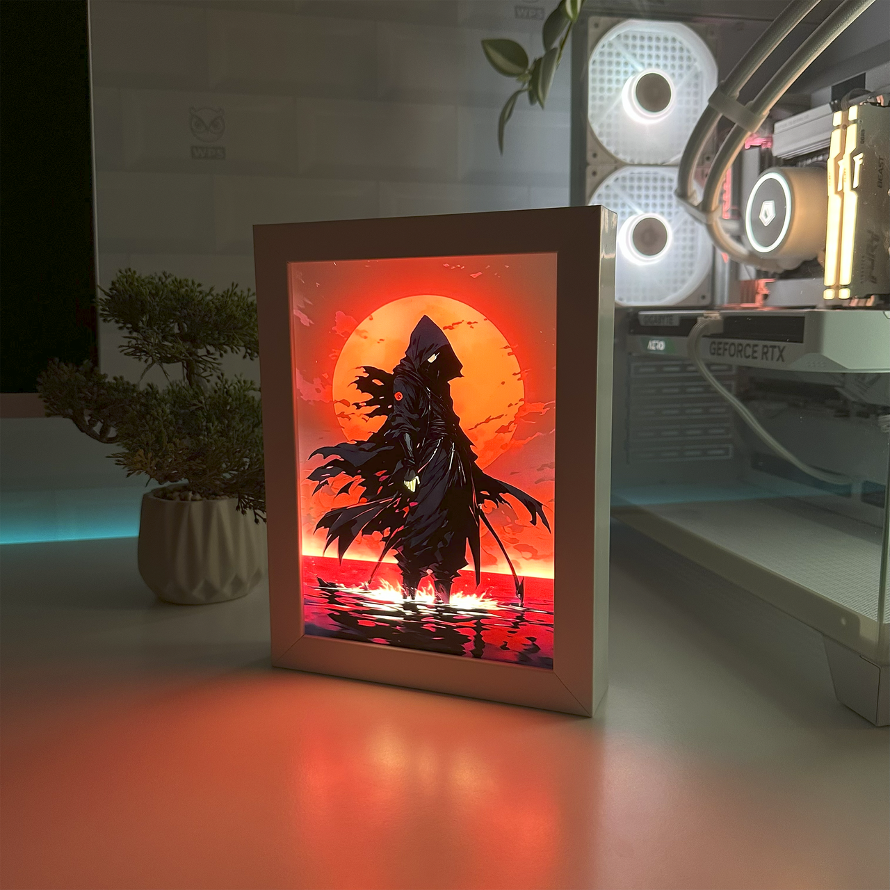 Светильник светодиодный акриловый с 3D-эффектом Самурай-воин Samurai Warrior Белый