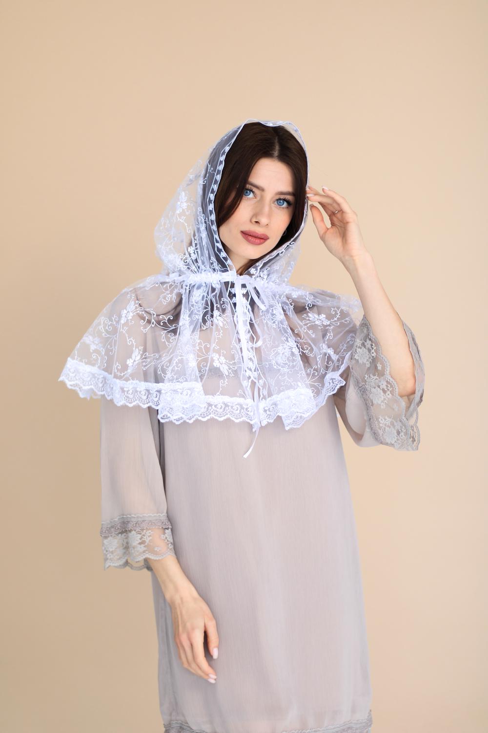 Палантин на голову для храму Білий (п011) - фото 3