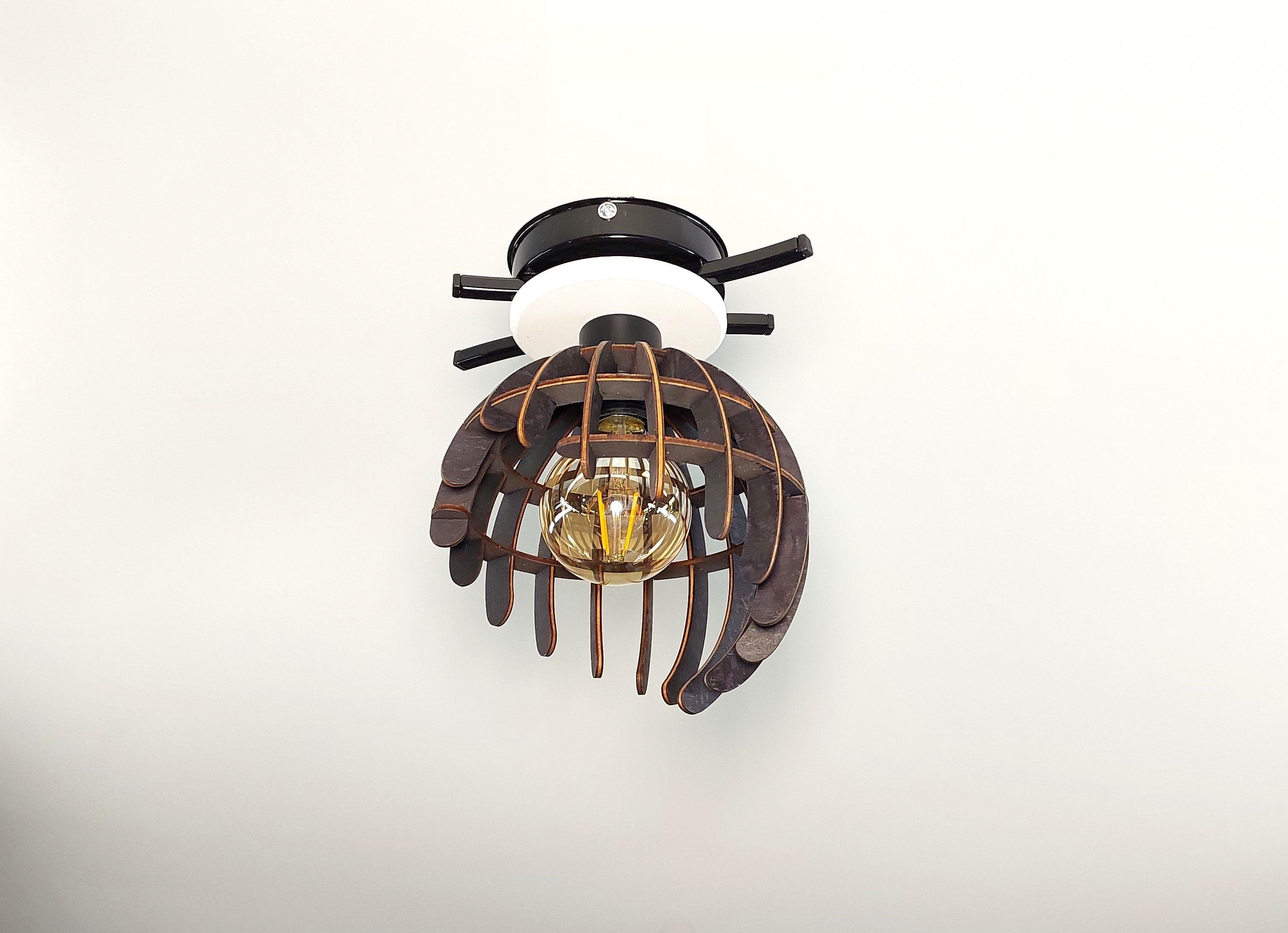 Люстра в стиле лофт на 1 лампочку с деревяным плафоном Черный 4341-12)