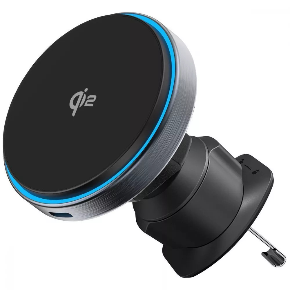 Держатель магнитный в автомобиль Titanium Circle Qi2 15W на дефлектор Серый (27316875)