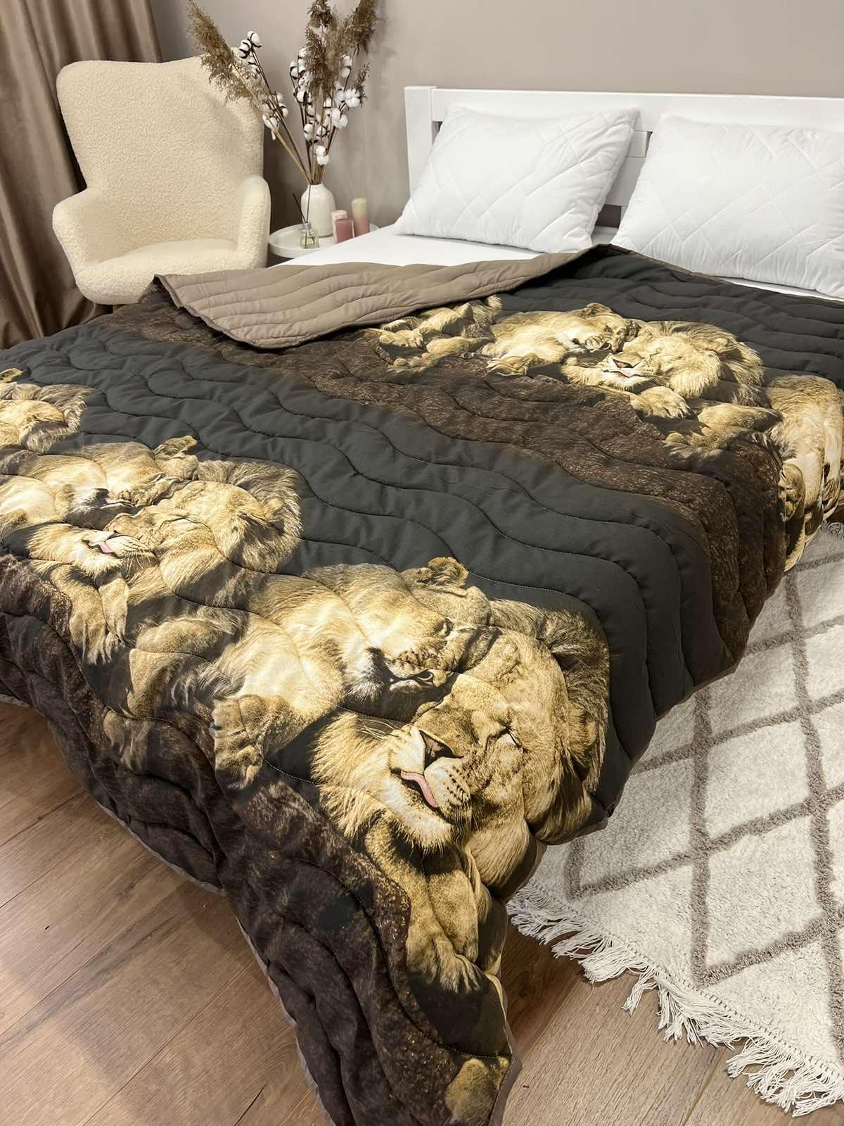 Одеяло летнее двухстороннее с рисунком полутораспальное 150x210 см Шоколадный (27188226) - фото 9