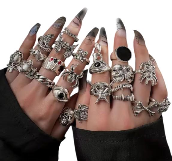 Набор колец унисекс готика/ретро/гранж/панк/рок 24 шт. (510) Набор колец унисекс готика/ретро/гранж/панк/рок 24 шт. (510)