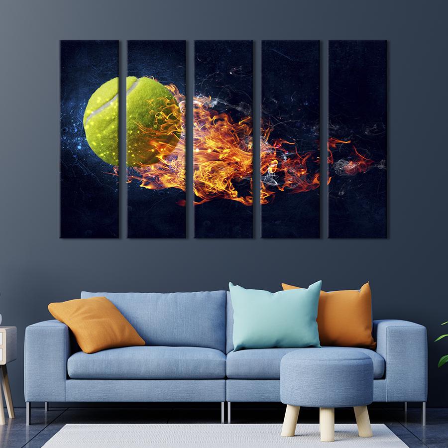 Картина модульная из 5 частей Мяч для большого тенниса в огне L 132x80 см (494-51) Картина модульная из 5 частей Мяч для большого тенниса в огне L 132x80 см (494-51)