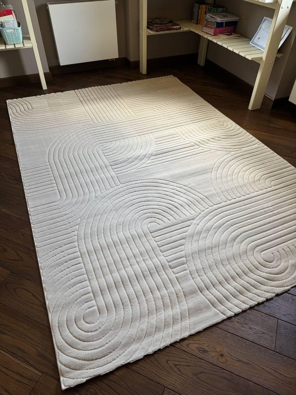 Килим прямокутний текстурований Скандинавія ворс 12 мм 120х170 см Білий (12036A)