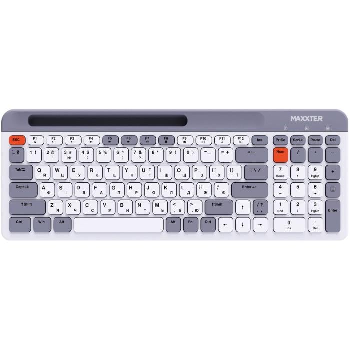 Клавиатура беспроводная Maxxter KBW-02G-UA ножничная 2,4 ГГц 100 клавиш ENG/UKR White/Grey (36522148)