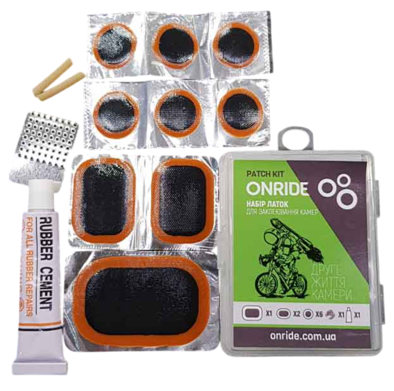Набор для заклеивания камер OnRide Chamber 6 заплаток/металлический скребок/клей 7 мл/резинка/ниппель (69079990075)