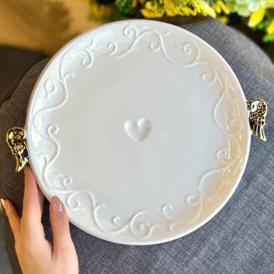 Тарілка сервірувальна Elisey Крила янгола керамічна 29,6 см Білий із золотом (135-81-4000-039) - фото 3