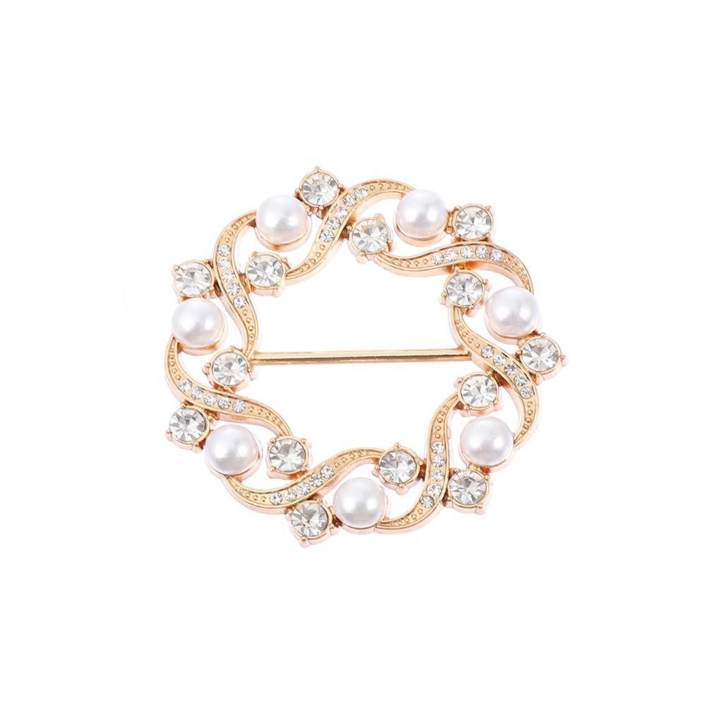Зажим-пряжка со стразами и искусственными жемчужинами Золотистый (3000003939)