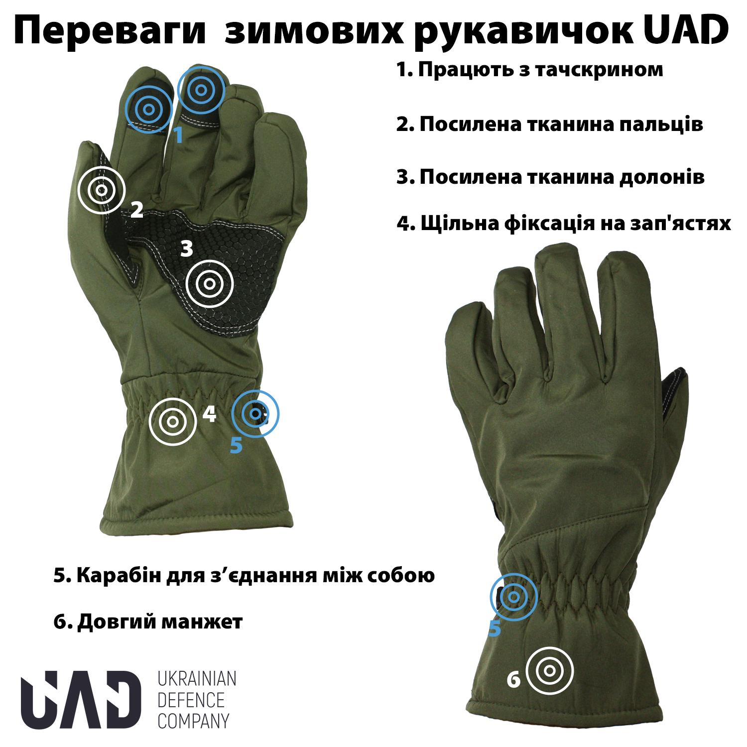 Перчатки военные зимние UAD Perun SoftShell Олива (UAD0025XL) - фото 2