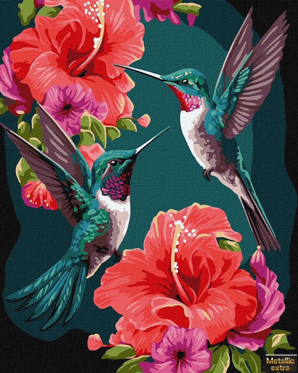 Картина по номерам Идейка Изумрудные колибри с красками металлик 40х50 см (KHO6581)