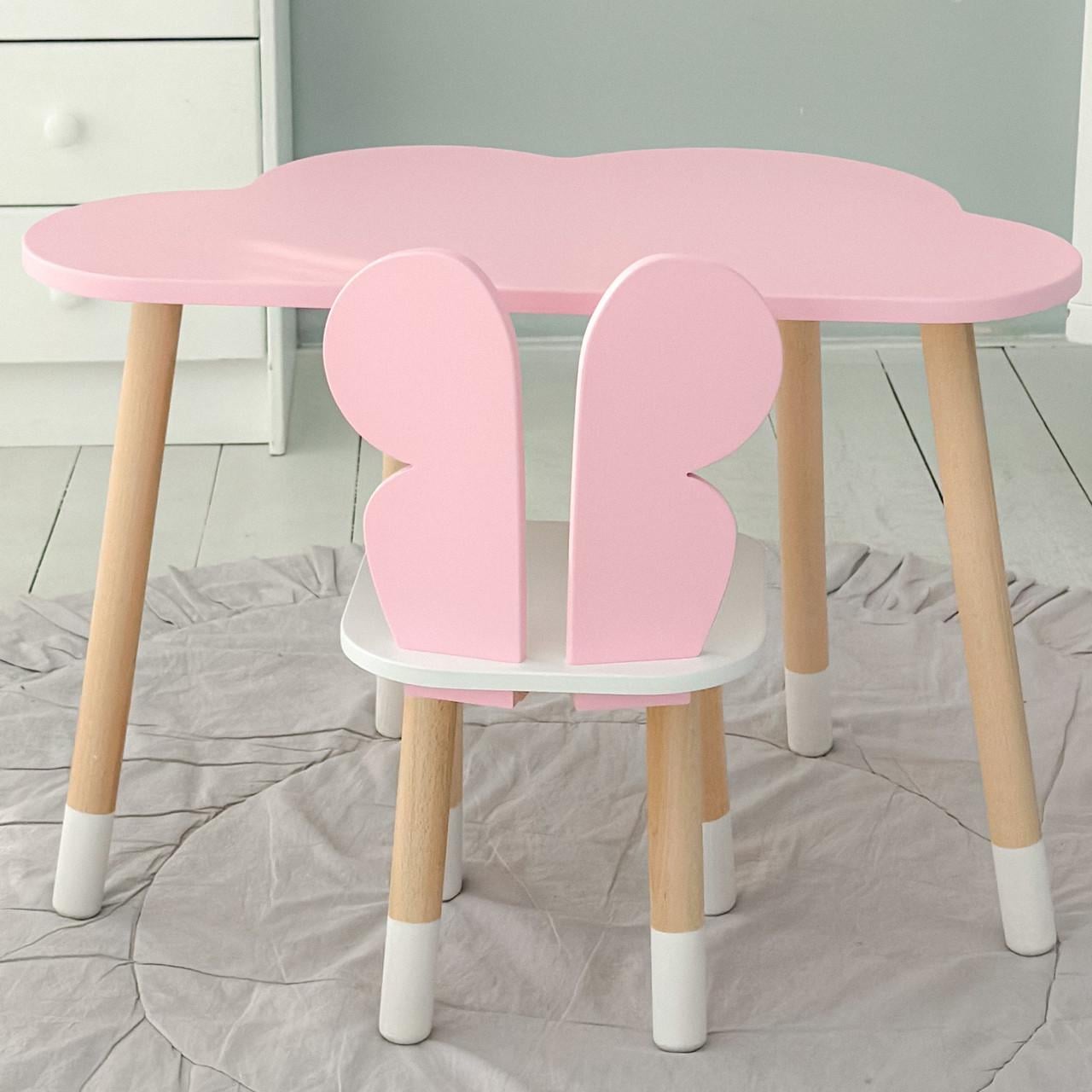 Стол облако и стульчик бабочка детский с сиденьем для занятий игр еды Розовый с белым Стол облако и стульчик бабочка детский с сиденьем для занятий игр еды Розовый с белым