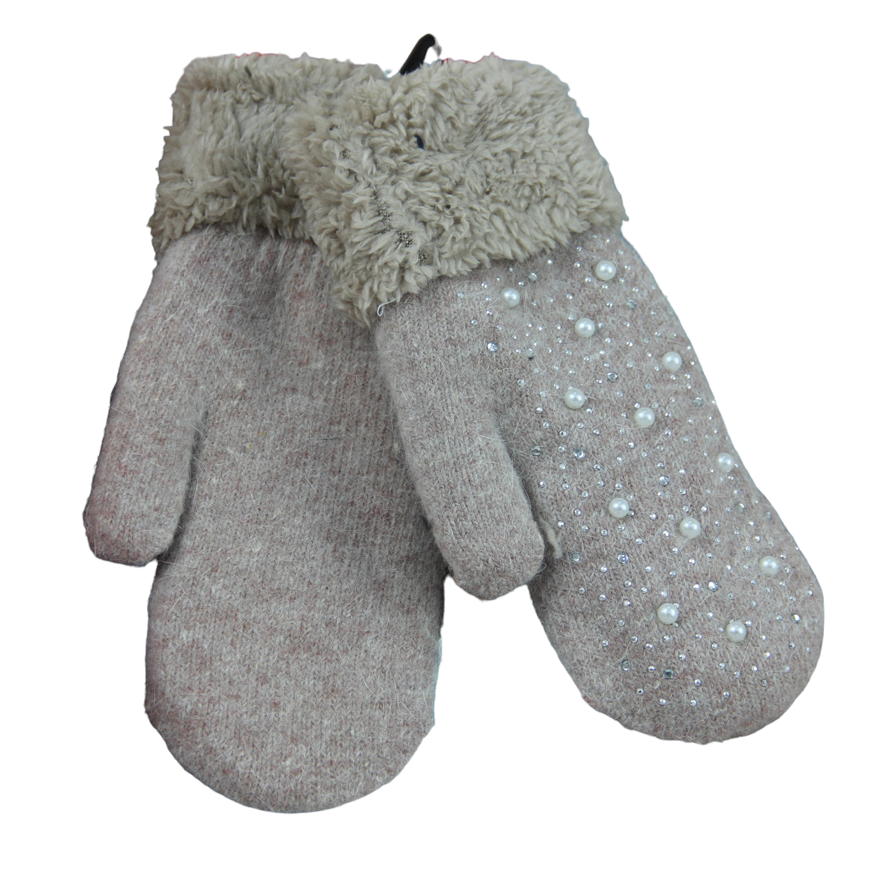 Перчатки женские шерстяные на меху с отворотом и бусинами М-L Бежевый (33938) Перчатки женские шерстяные на меху с отворотом и бусинами М-L Бежевый (33938)