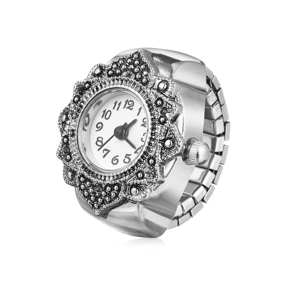 Кольцо-часы на палец с винтажной отделкой Серебристый с белым (3000004251)