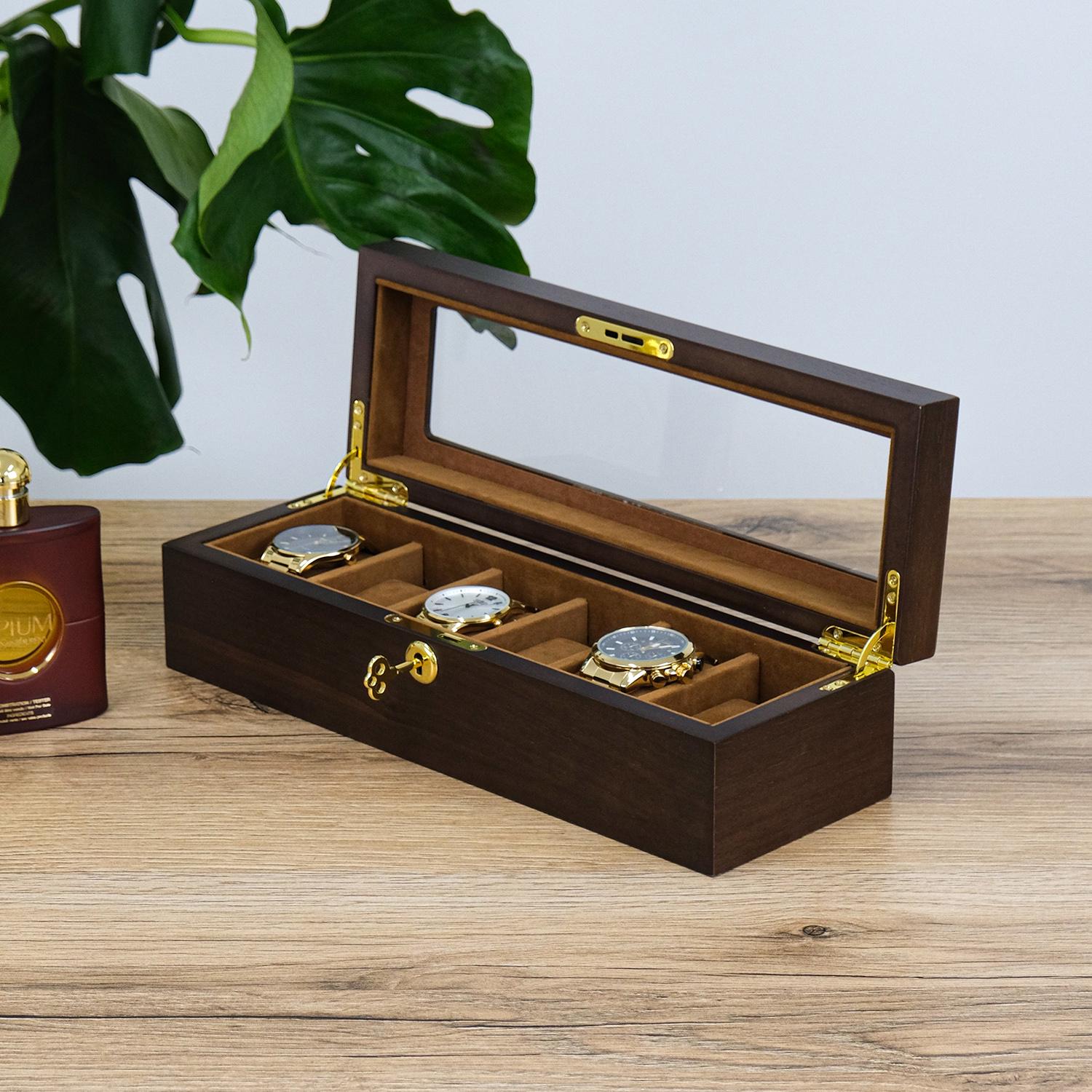Шкатулка для часов Гранд Презент на 6 слотов дерево с оксамитом 34х11,5х9 см Коричневый (JZ-020)