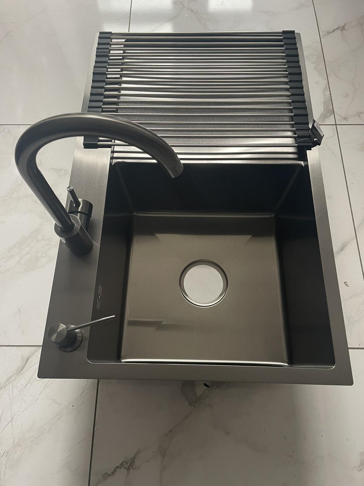 Мийка для кухні Lidz 7849BL PVD ліва Чорний/змішувач-кран для кухні Kroner-SCH035PVD - фото 11