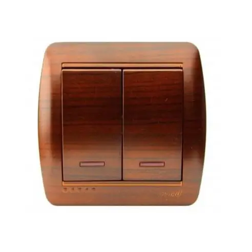 Выключатель накладной двухклавишный Lezard Demet IP20 с подсветкой Античный кедр (27550419)