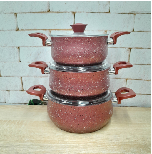 Набір каструль OMS з антипригарним покриттям 6 пр. Червоний (3027-red) Набір каструль OMS з антипригарним покриттям 6 пр. Червоний (3027-red)