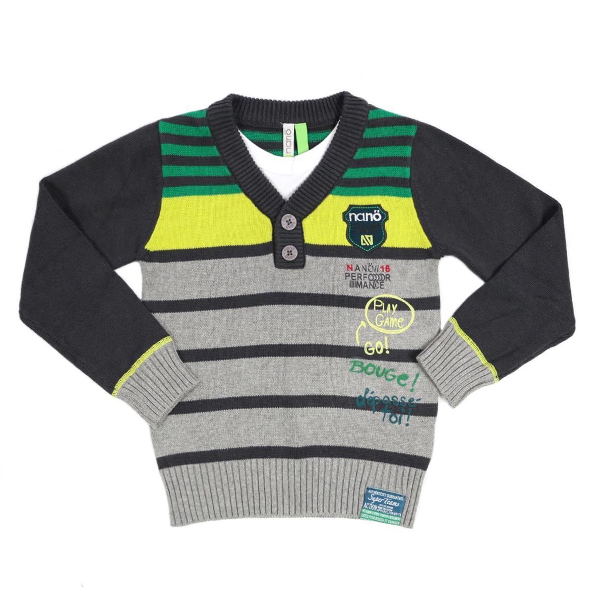 Свитер вязаный хлопковый для мальчика Nano F1421-03 в полоску 130-140 см Серо-зеленый (F1421-03-8)
