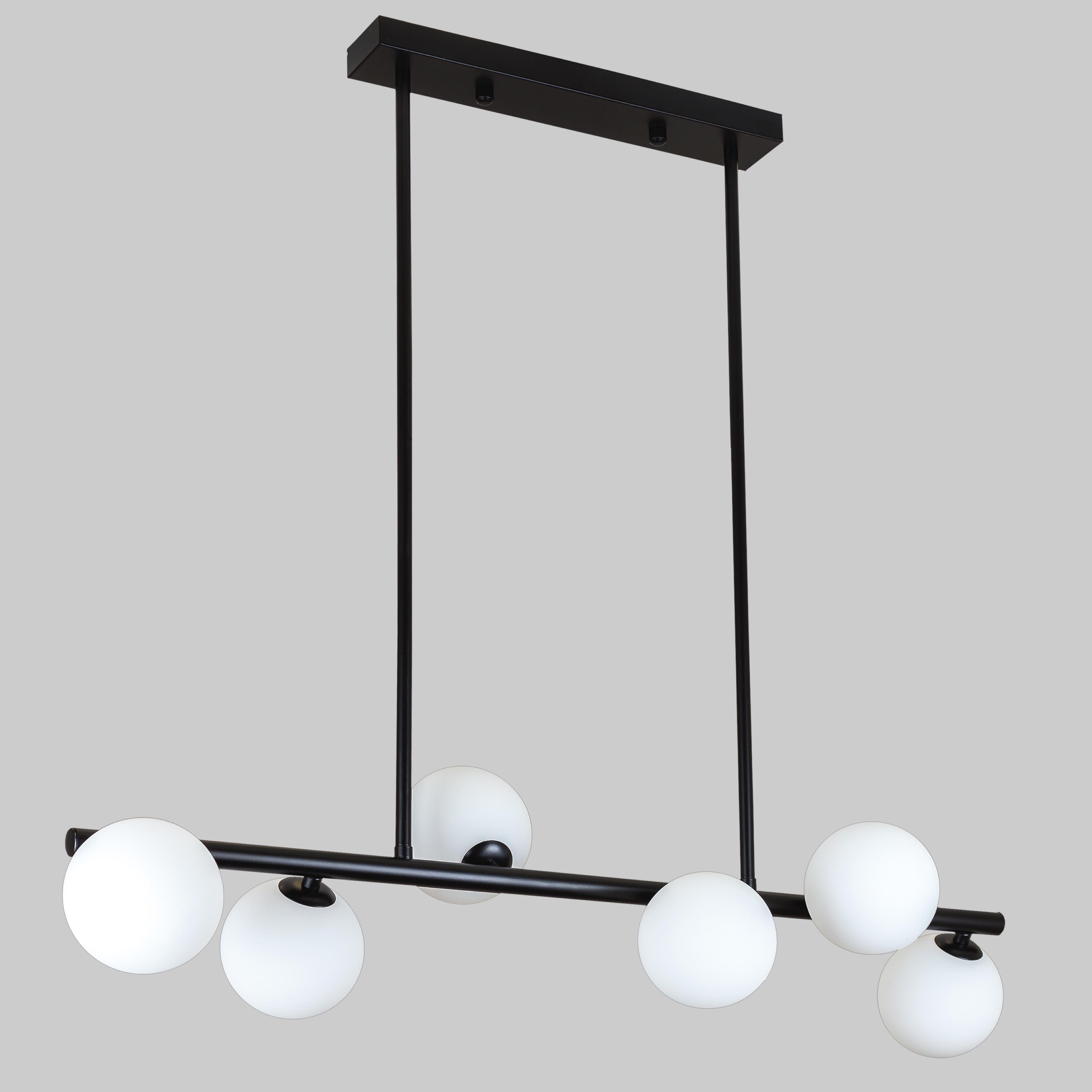 Люстра длинная на 6 ламп с белыми шарами Черный (61-J2023-6 BK+WH) Люстра длинная на 6 ламп с белыми шарами Черный (61-J2023-6 BK+WH)