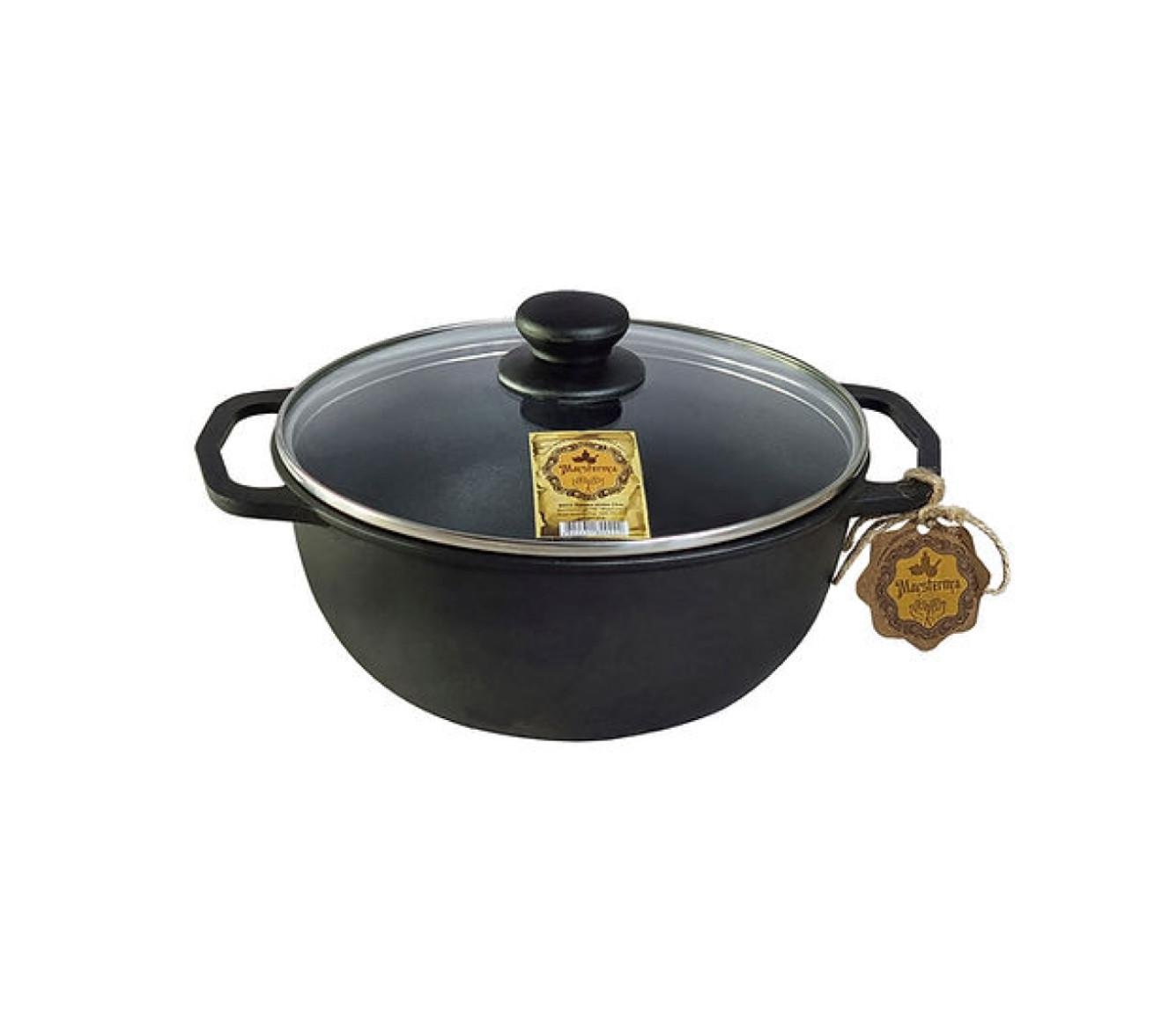 Котелок чугунный Maysternya со стеклянной крышкой 4 л (V4C3)