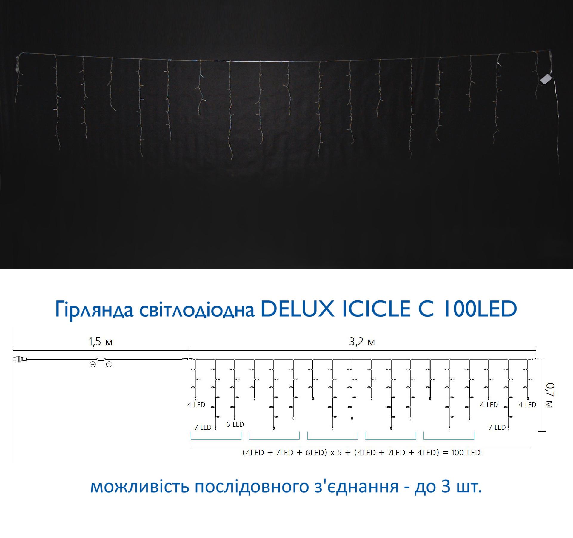 Гірлянда внутрішня Delux Icicle 100 LED IP20 бахрома 3,2x0,7 м Білий/Прозорий (90015252) - фото 3