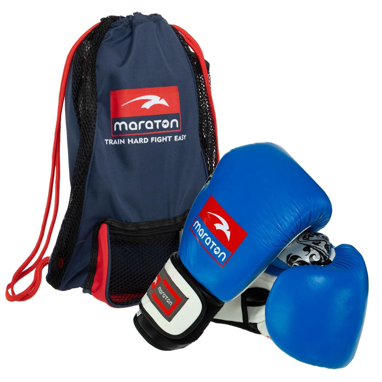 Набор боксерский Maraton DMAX Перчатки и сумка-мешок кожаный 12 oz Сине-белый (MRT-C4)