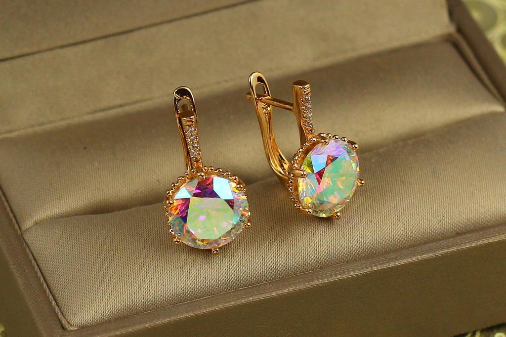 Серьги Xuping Jewelry с камнем хамелеон шестигранная оправа 2 см Золотистый (34179555)