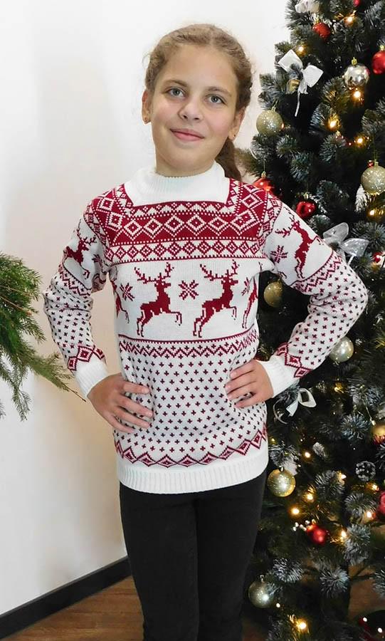 Светр новорічний для дівчинки Вишиваночка р. 110 Білий (21105)