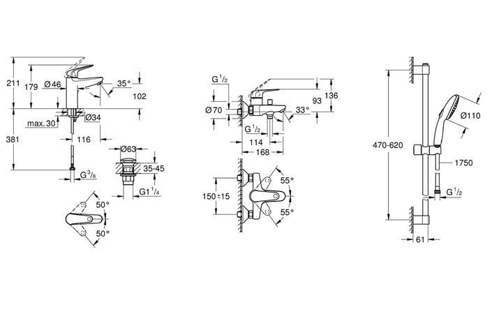 Набір змішувачів для ванни Grohe Euroeco UA123226M0 (UA123226M0) - фото 3 Набір змішувачів для ванни Grohe Euroeco UA123226M0 (UA123226M0) - фото 3