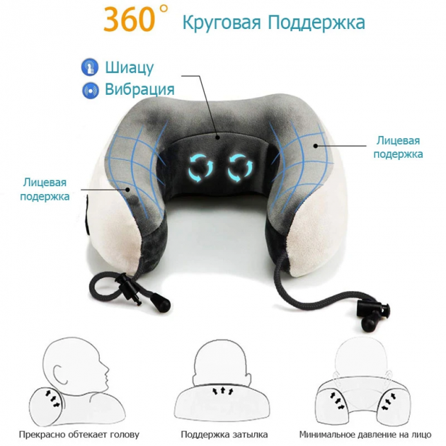 Массажная подушка U-Shaped Massage Pillow ZX-1902 с вибрацией и функцией памяти - фото 3