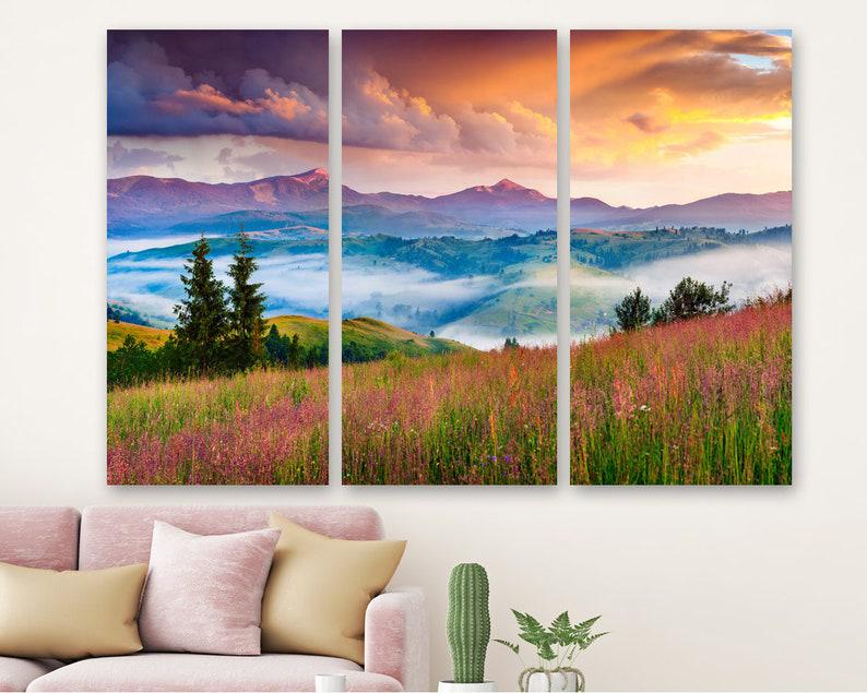 Модульна картина на полотні із трьох частин KIL Art Туман у долині 128x81 см (M3_L_619)