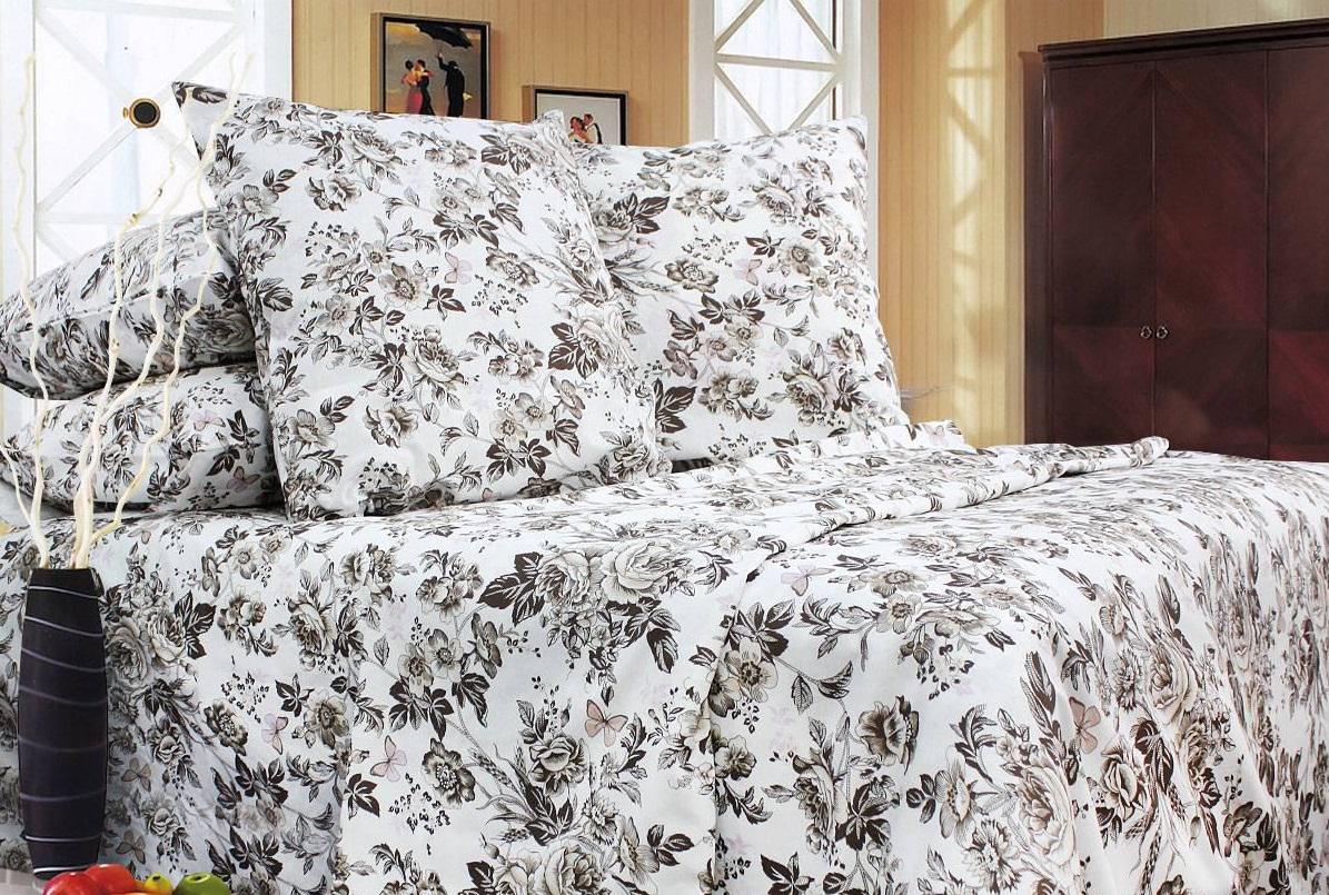 Комплект постельного белья двуспальный Еней-плюс Б0323 Белый/Зеленый