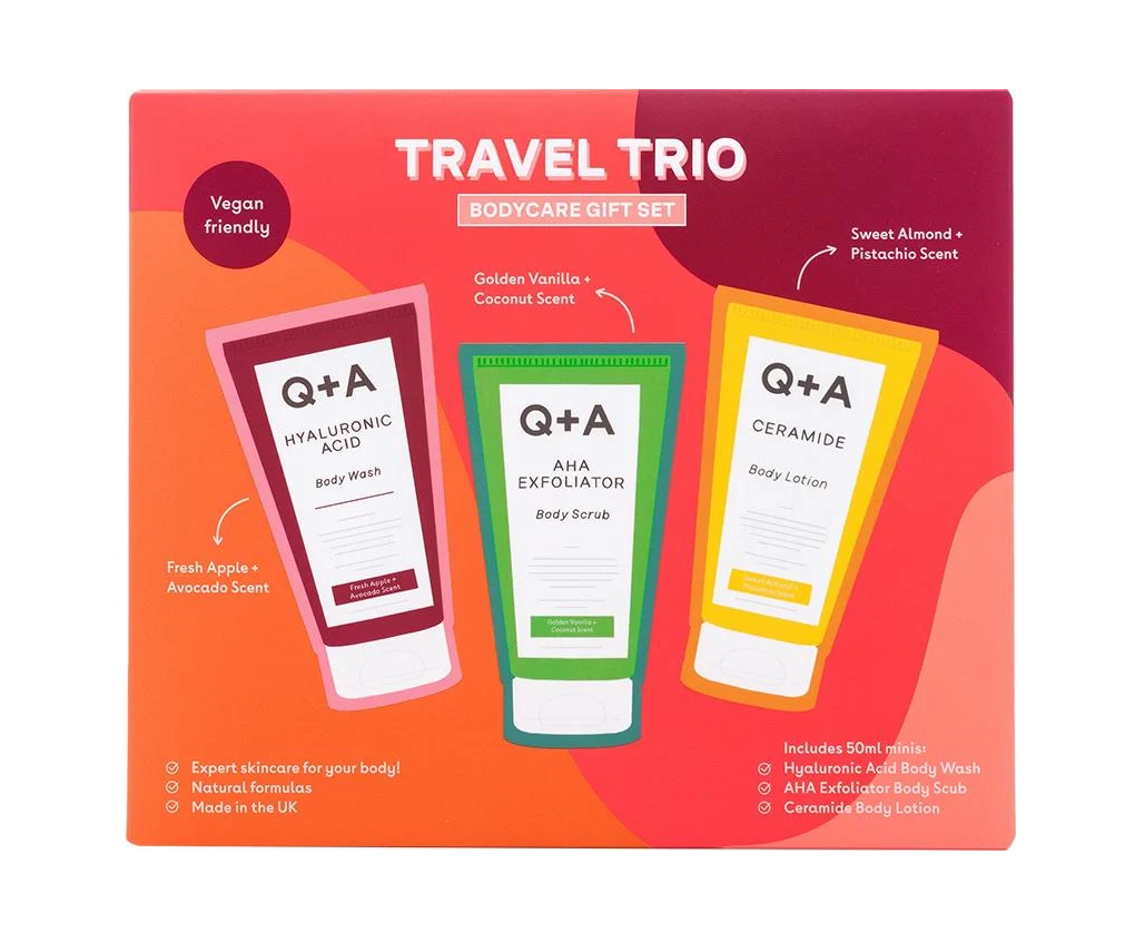 Подарунковий набір для тіла Q+A Travel Trio гель 50 мл/скраб 50 мл/лосьйон 250 мл (54957)