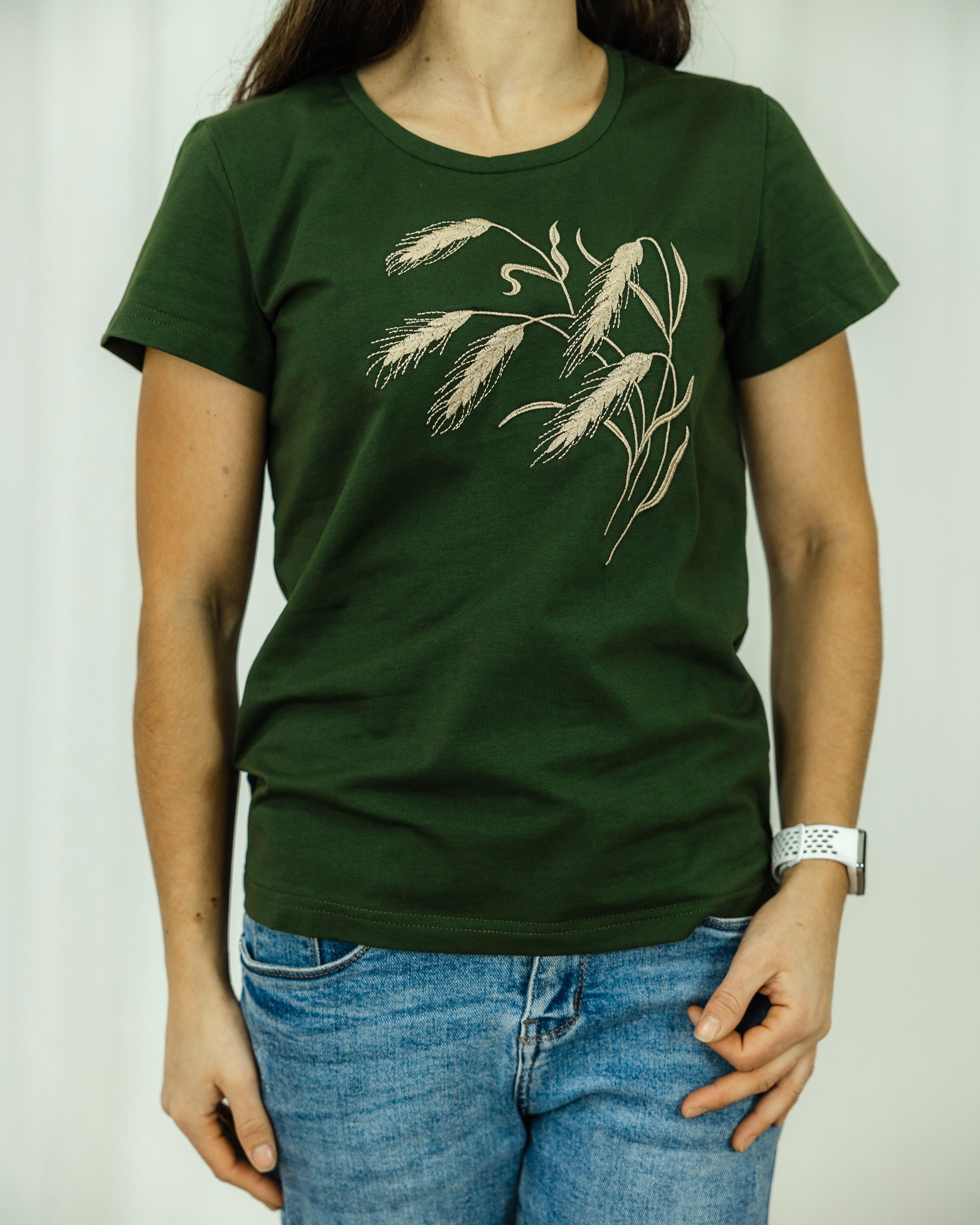 Футболка женская с вышивкой Колоски 3XL Хаки (0002144-XXXL)