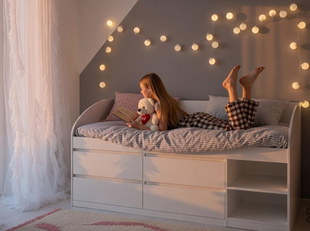 Кровать правосторонняя Мастер Форм 4 ящика односпальная 835х2032х840 мм спальное место 800х2000 мм Нимфея альба (31069)