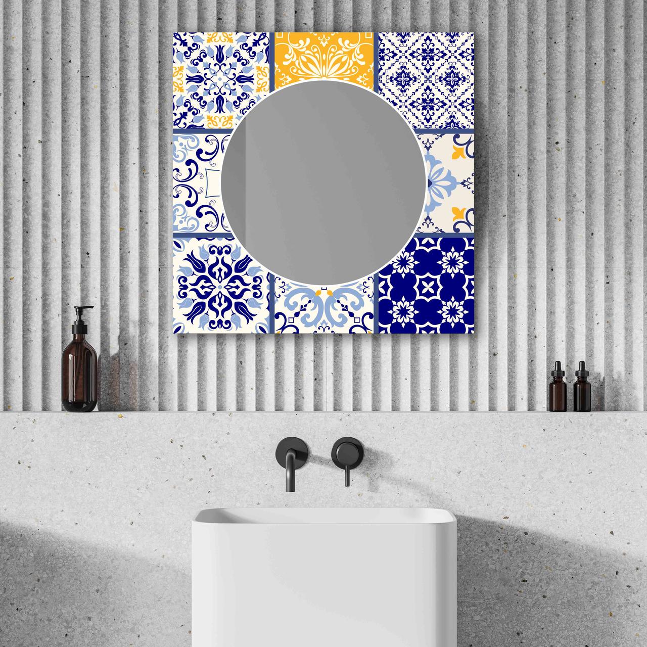 Зеркало на стену NovellaPrint с рисунком плитки квадратное 50х50 см (2006.4)